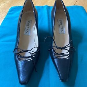 Jimmy Choo Lace Up Leather Square Toe Kitten Heels